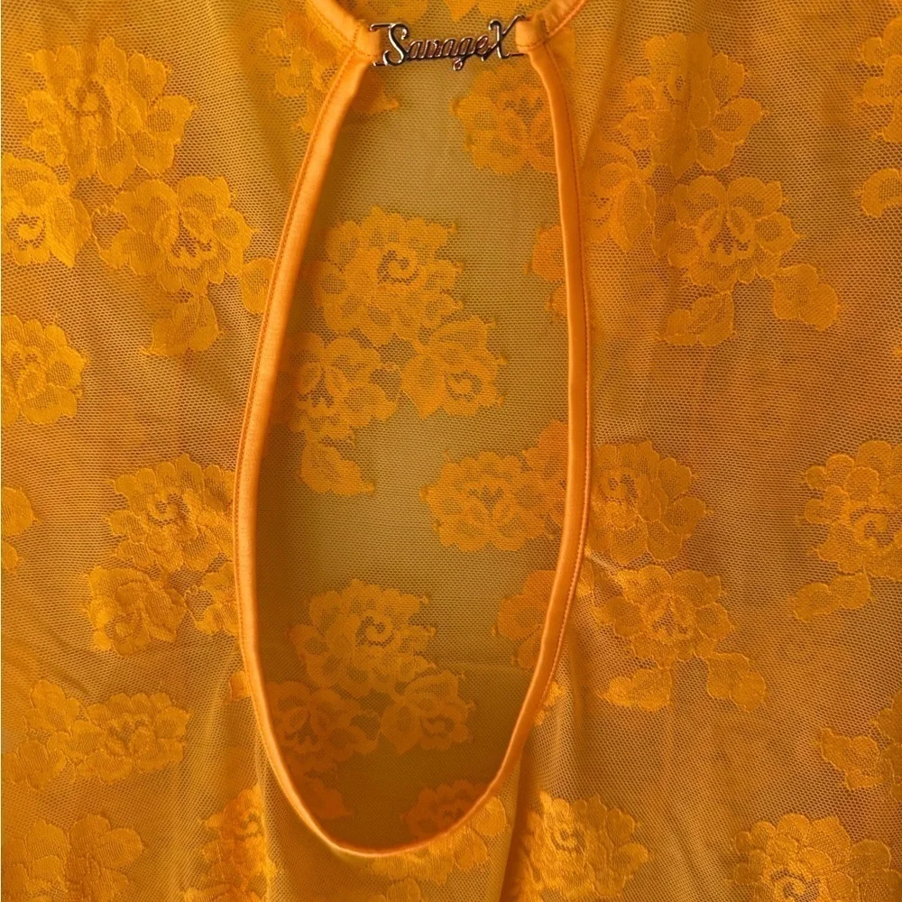 Savage x Fenty Strap Up Long-Sleeve Lace Slip Yellow Amber XS
